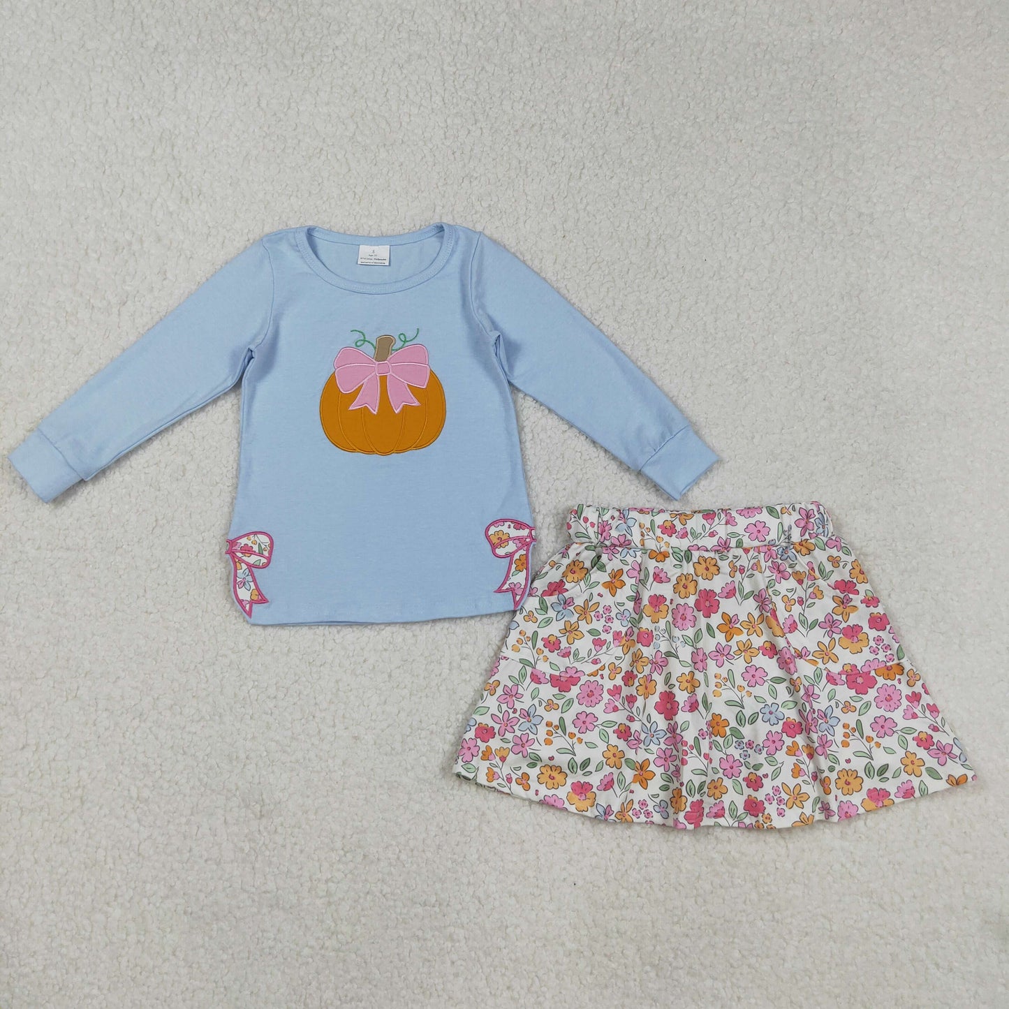 Sibling Embroidery Bows Ghosts Pumpkins Baby Girls Shirts Top Flowers Leopard Skorts Fall Clothes Sets