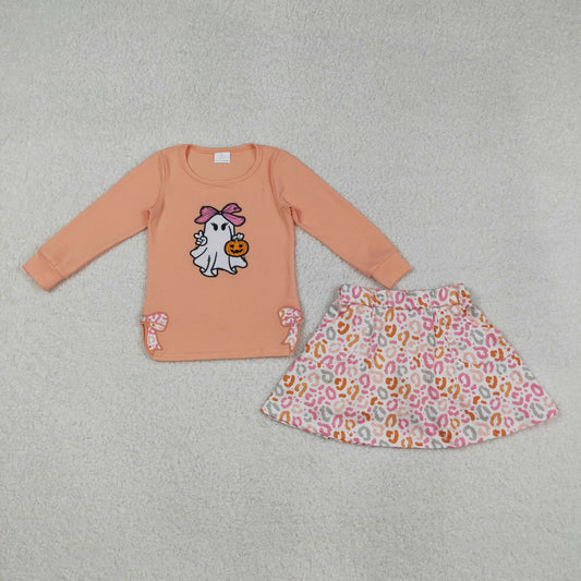 GLD1174 Baby Girls Embroidery Bow Ghost Pumpkins Top Skirt Shorts Halloween Clothes Sets