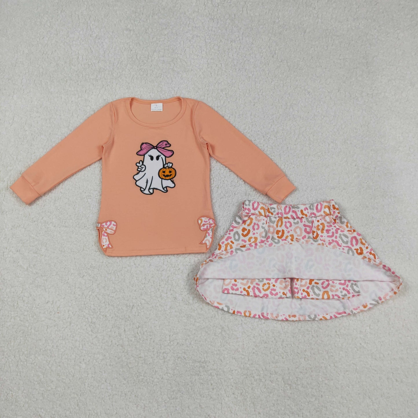 GLD1174 Baby Girls Embroidery Bow Ghost Pumpkins Top Skirt Shorts Halloween Clothes Sets
