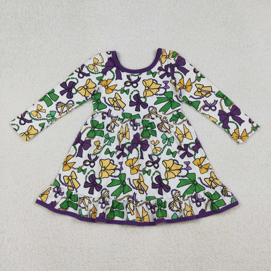 GLD1320 Baby Girls Mardigras Bows Plaid Ruffle Knee Length Dresses