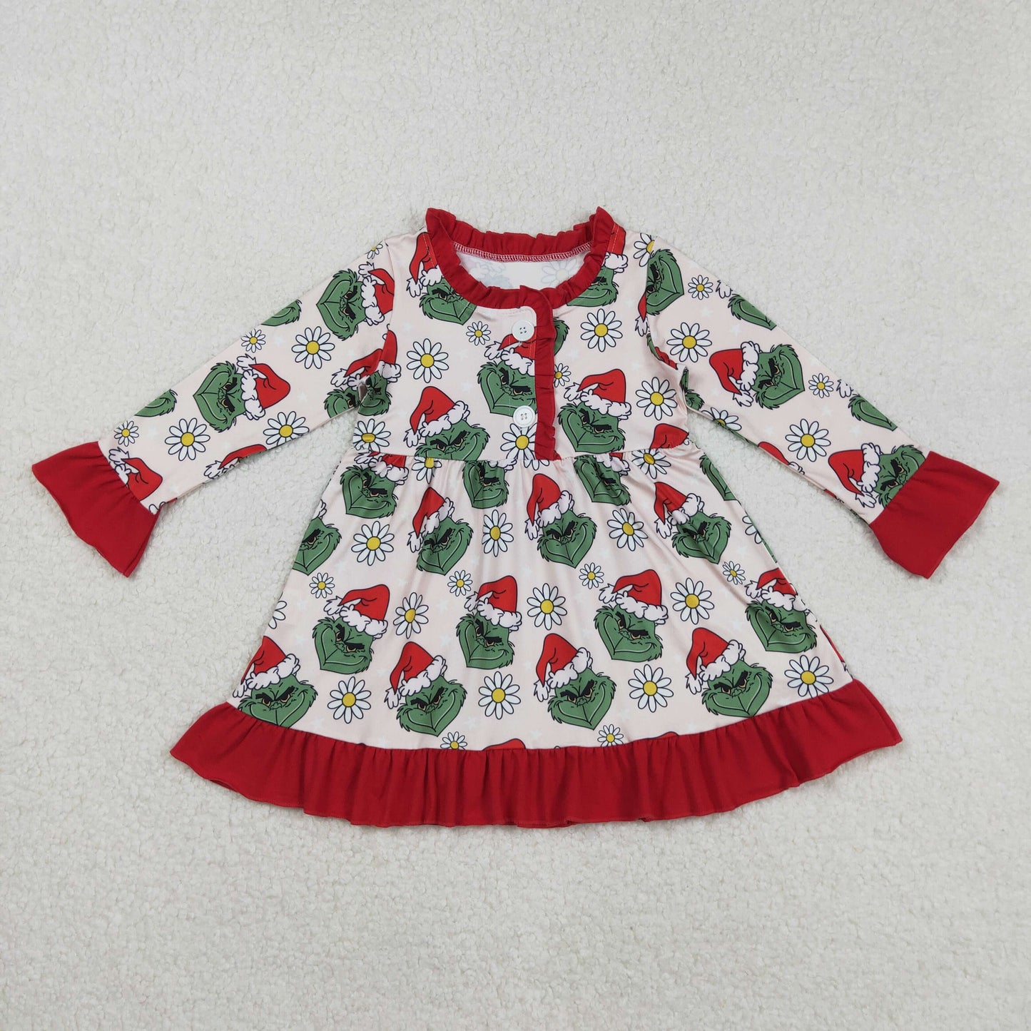 Sibling Baby Girls Grin Trees Lights Christmas Ruffle Knee Length Dresses