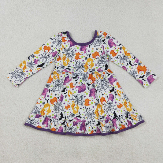 GLD1249 Baby Girls Bats Hairs Spiders Halloween Ruffle Knee Length Dresses