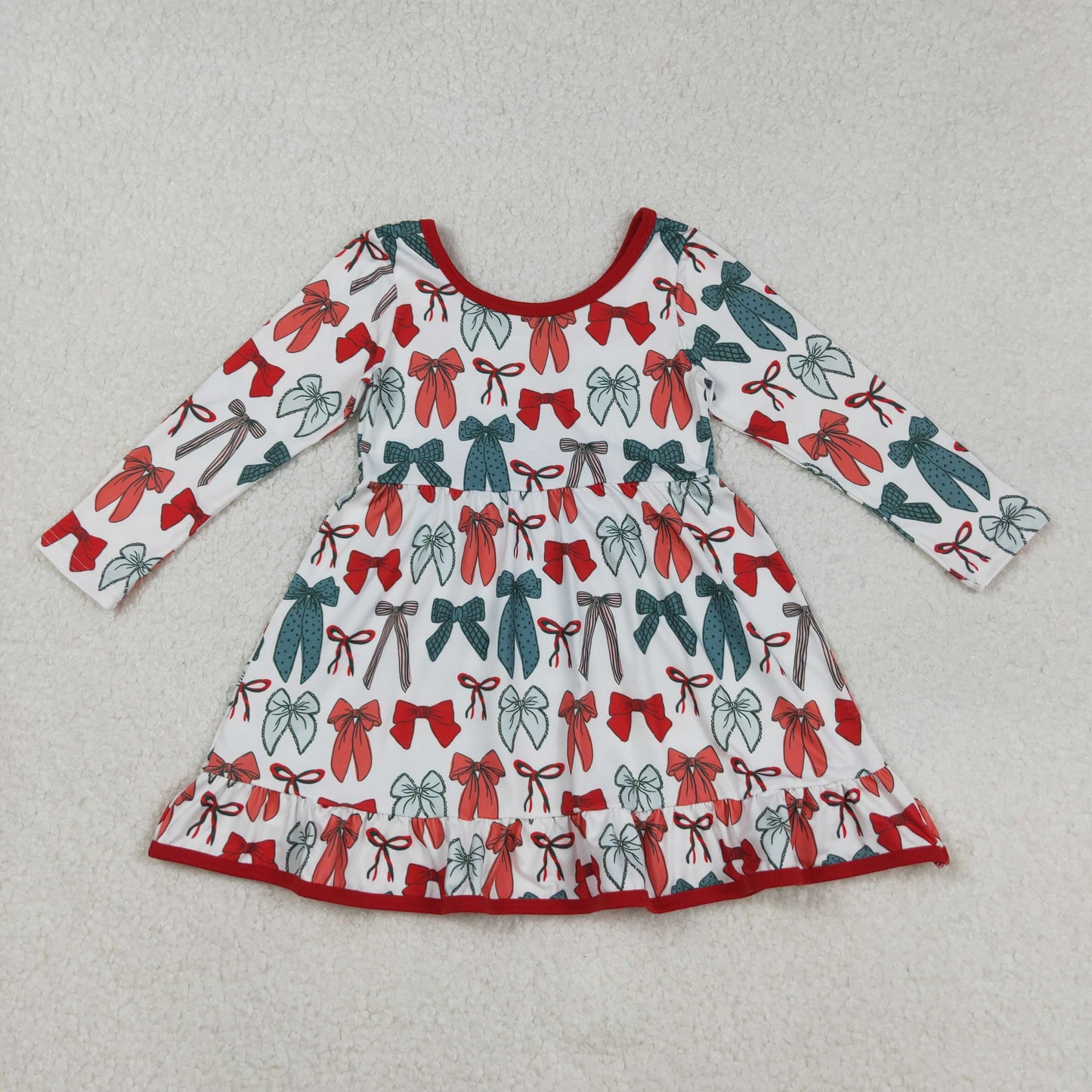 Sibling Baby Girls Christmas Long Sleeve Santa Soldiers Grin Ruffle Knee Length Dresses