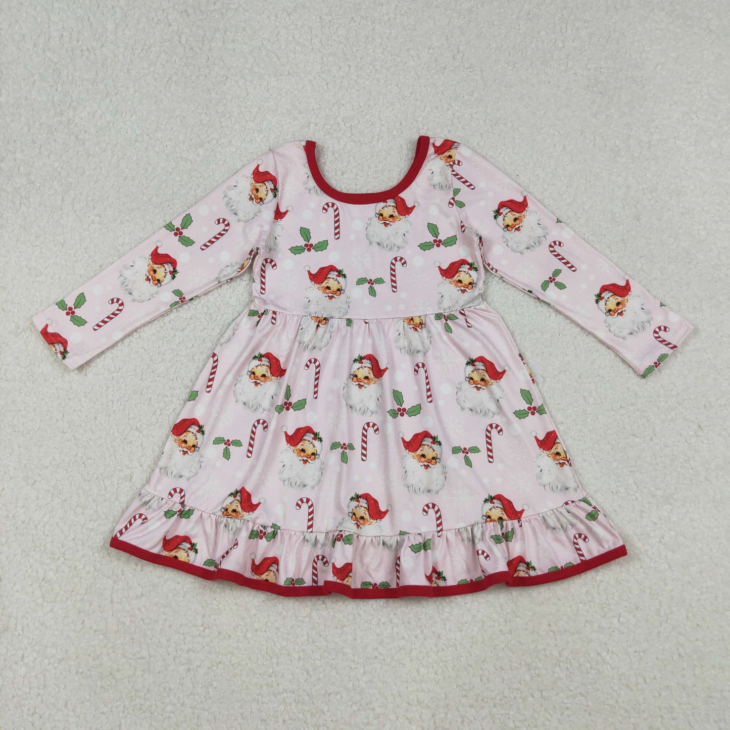 Sibling Baby Girls Christmas Long Sleeve Santa Soldiers Grin Ruffle Knee Length Dresses