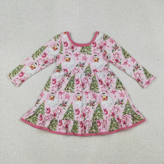 GLD1252 Baby Girls Santa Candy Cane Trees Christmas Ruffle Knee Length Dresses