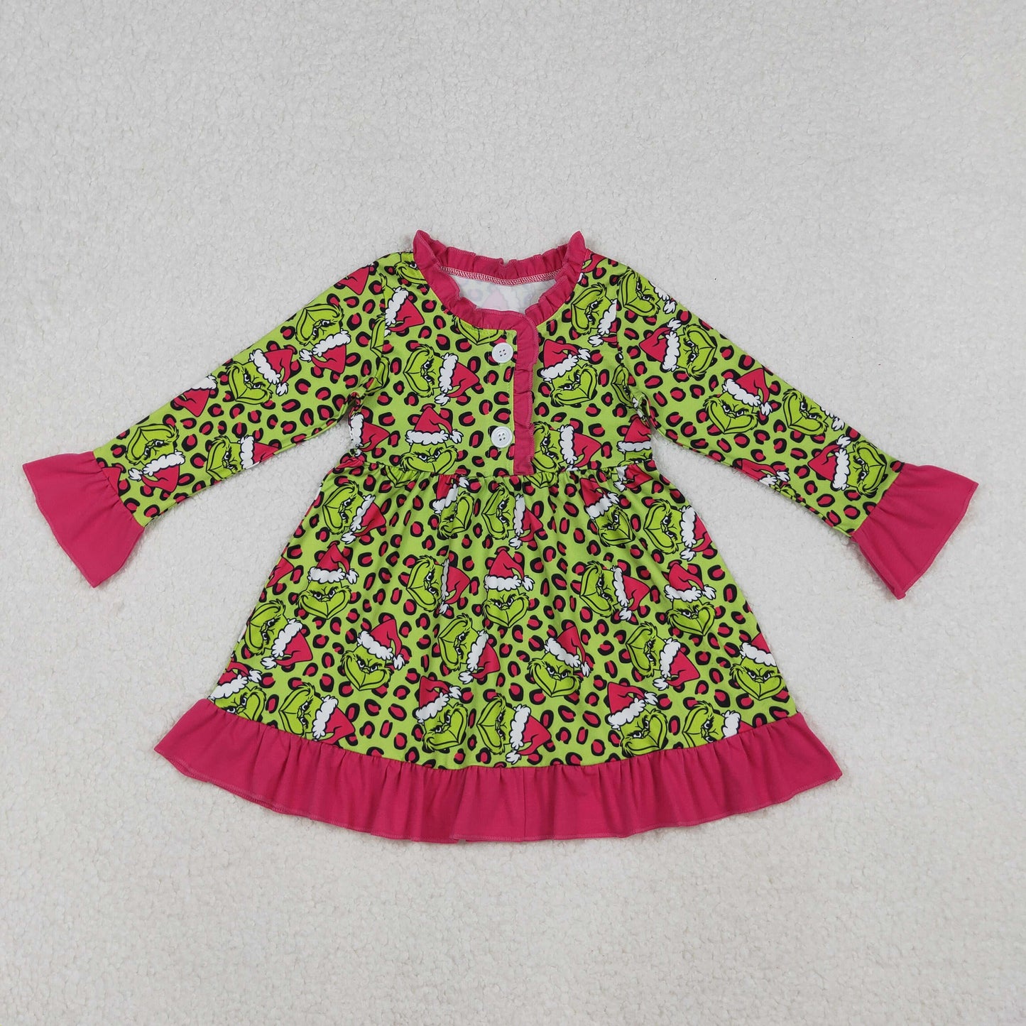 Mama and Me Leopard Grin Button Fur Sleeve Pajamas Sets Ruffle Dresses Zipper Rompers