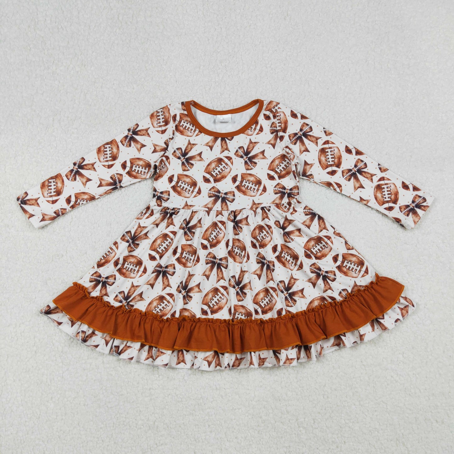 GLD1268 Baby Girls Bows Footballs Plaid Team Ruffle Knee Length Dresses