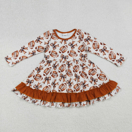 GLD1268 Baby Girls Bows Footballs Plaid Team Ruffle Knee Length Dresses