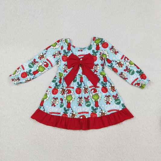 GLD1269 Baby Girls Grin Lights Bows Top Christmas Ruffle Knee Length Dresses