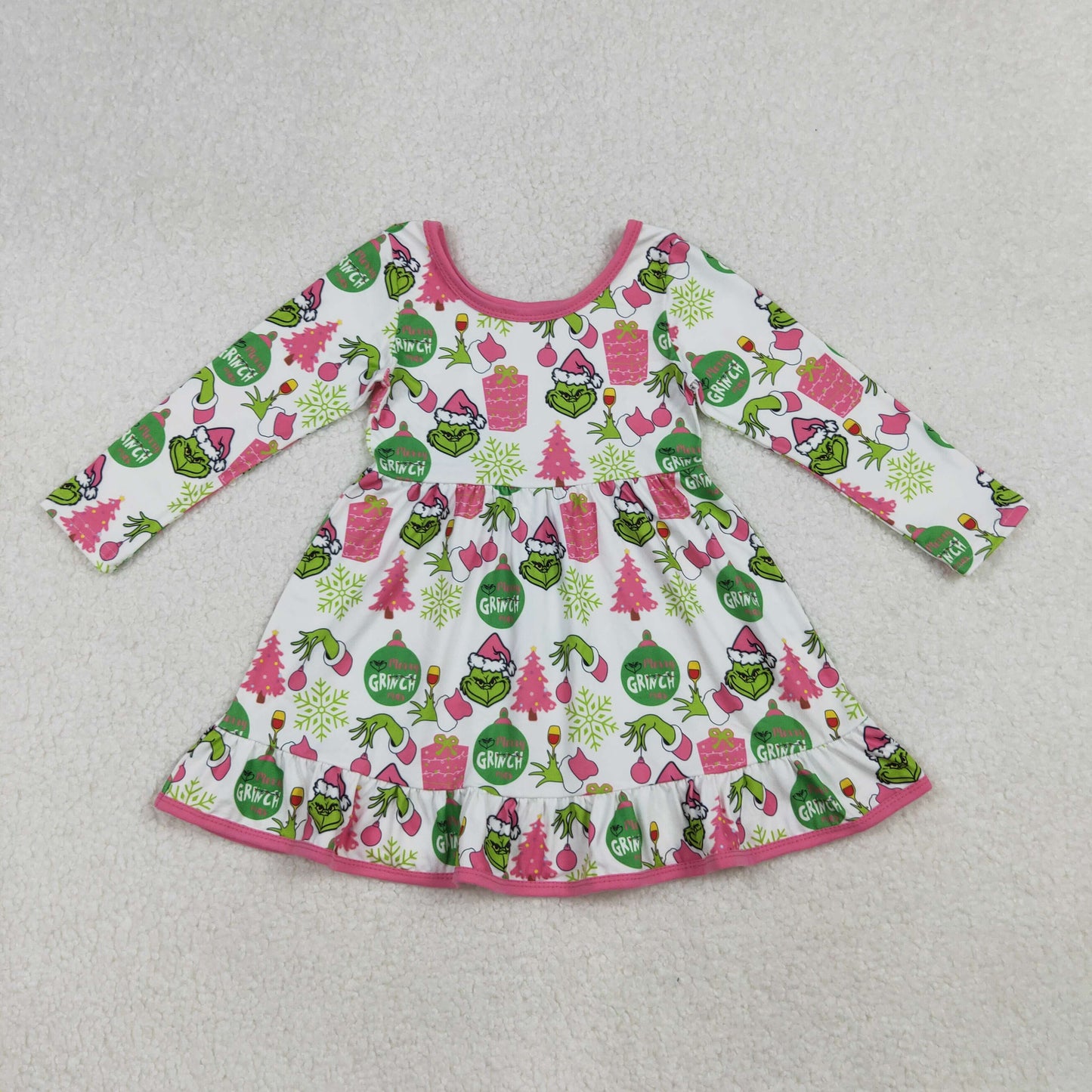 Sibling Baby Girls Christmas Long Sleeve Santa Soldiers Grin Ruffle Knee Length Dresses