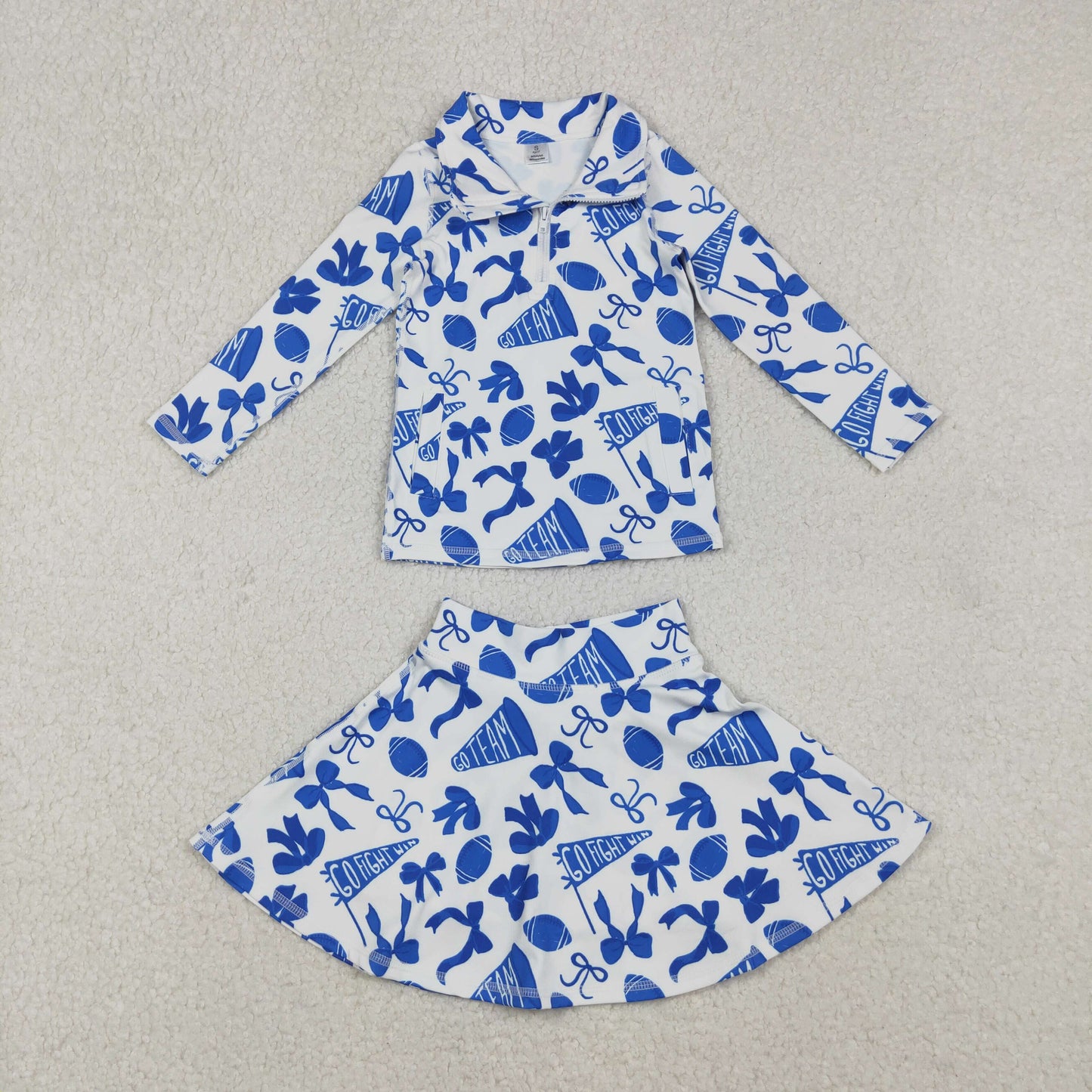 GLD1283 Baby Girls Blue Footballs Zipper Pullovers Skirt Shorts Team Yoga Active Clothes Set
