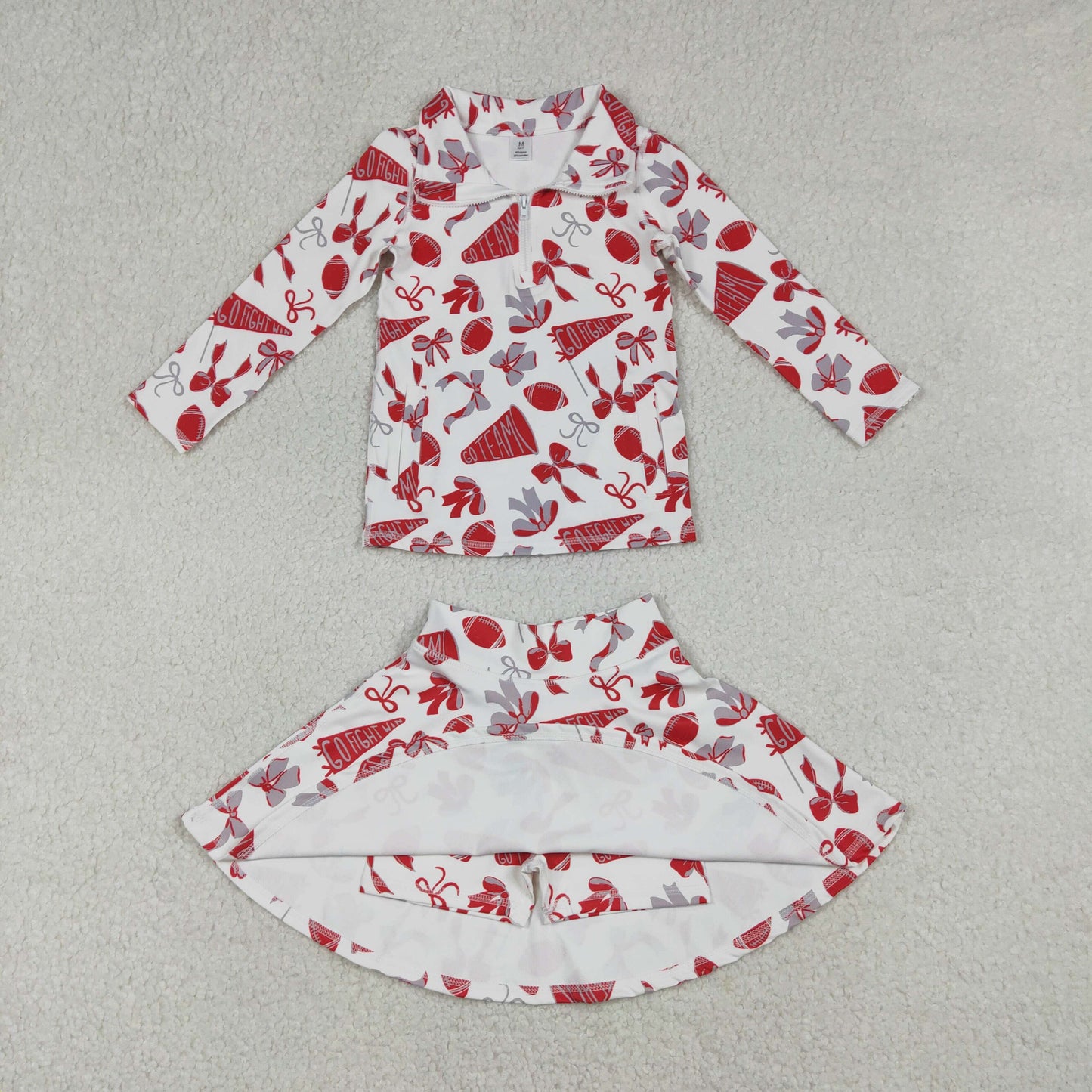 GLD1286 Baby Girls Red Footballs Zipper Pullovers Skirt Shorts Team Yoga Active Clothes Set