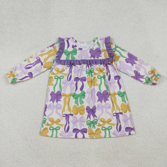 GLD1295 Baby Girls Mardigras Bows Plaid Ruffle Sleeve Knee Length Dresses
