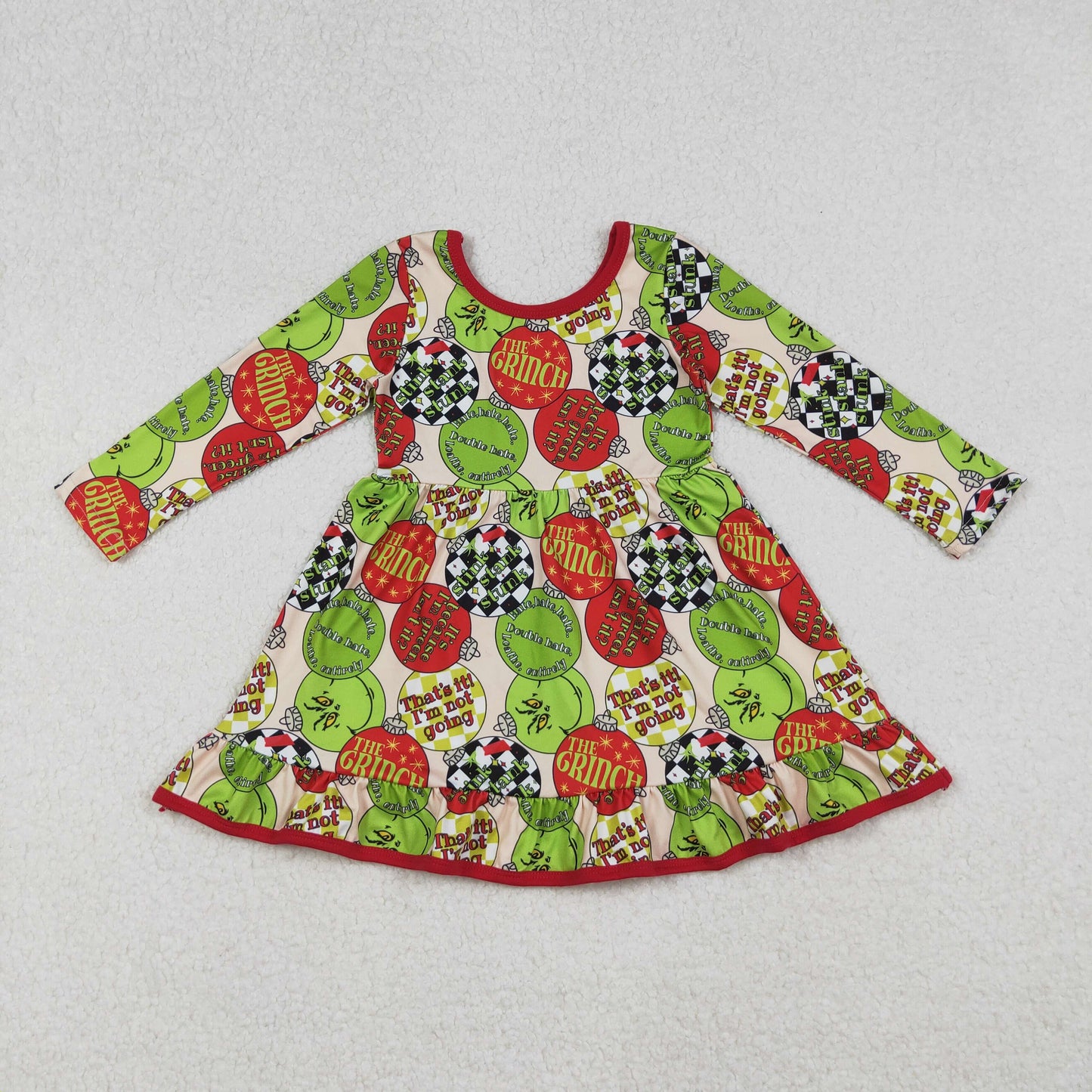 Sibling Baby Girls Christmas Long Sleeve Santa Soldiers Grin Ruffle Knee Length Dresses