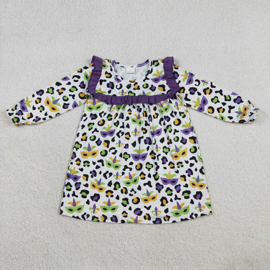 GLD1319 Baby Girls Leopard Maks Anchors Mardigras Knee Length Dresses