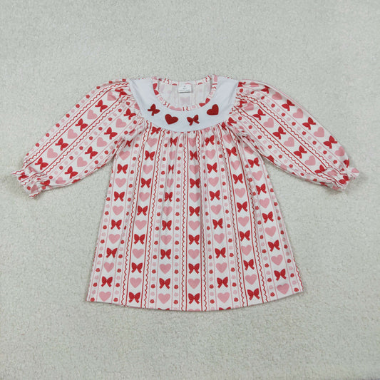 GLD1336 Baby Girls Embroidery Bows Hearts Stripe Valentine Knee Length Dresses