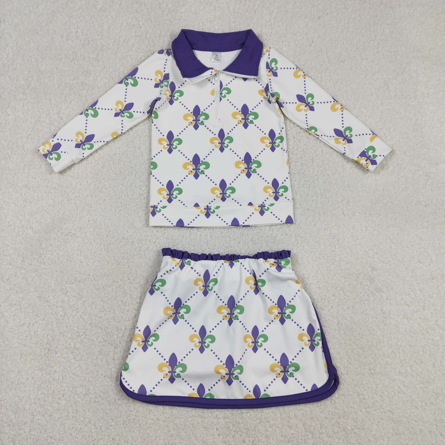 GLD1360 Baby Girls Mardigras Anchors Checked Zip Pullovetrs Skirt Shorts Yoga Active Clothes Sets