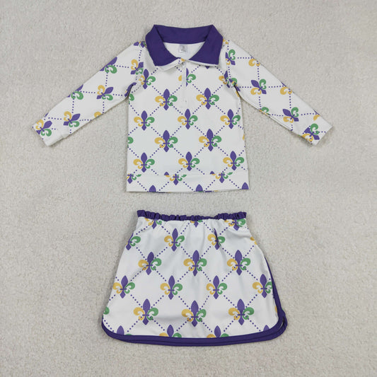 GLD1360 Baby Girls Mardigras Anchors Checked Zip Pullovetrs Skirt Shorts Yoga Active Clothes Sets