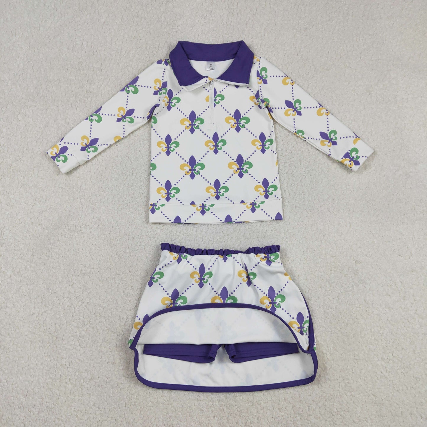 GLD1360 Baby Girls Mardigras Anchors Checked Zip Pullovetrs Skirt Shorts Yoga Active Clothes Sets