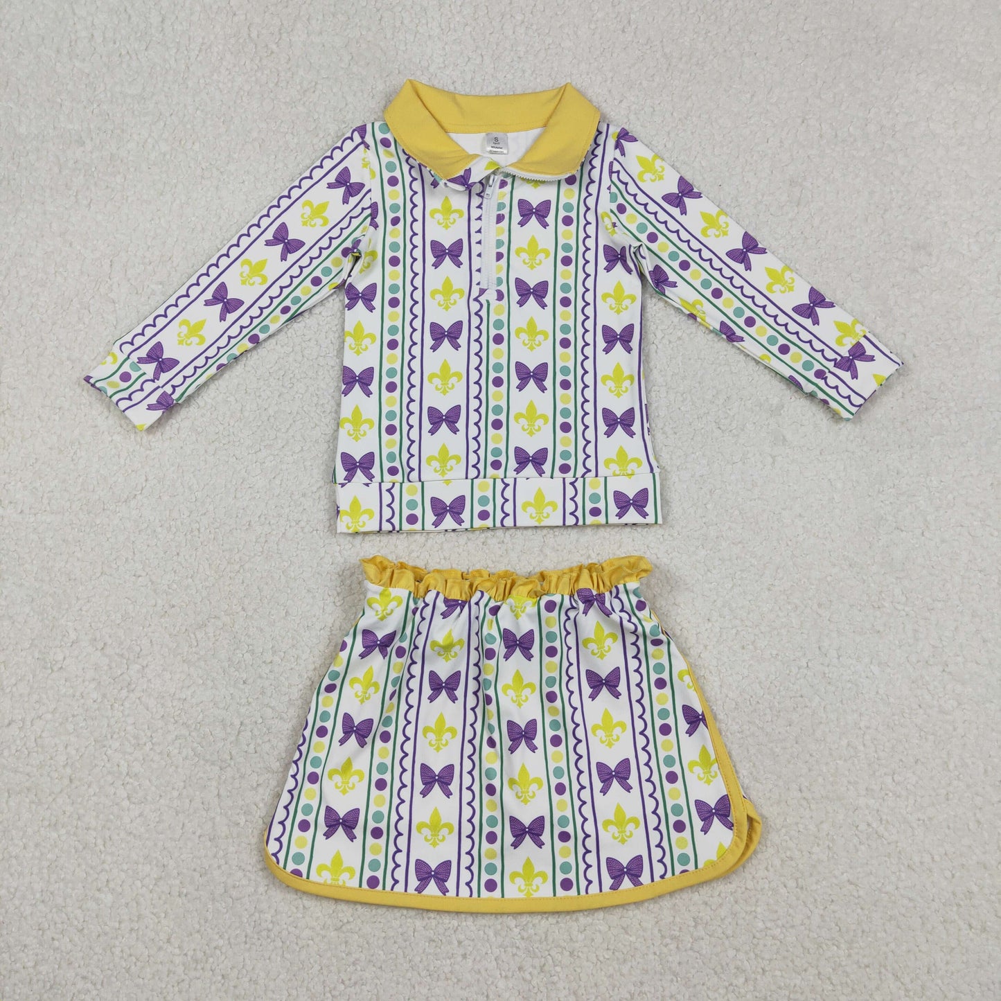 GLD1363 Baby Girls Mardigras Bows Anchors Zip Pullovetrs Skirt Shorts Yoga Active Clothes Sets
