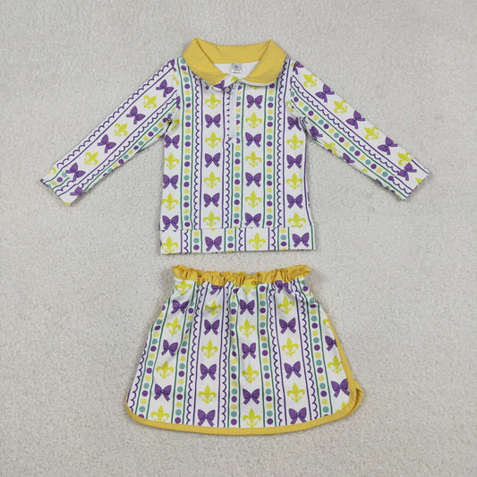 GLD1363 Baby Girls Mardigras Bows Anchors Zip Pullovetrs Skirt Shorts Yoga Active Clothes Sets
