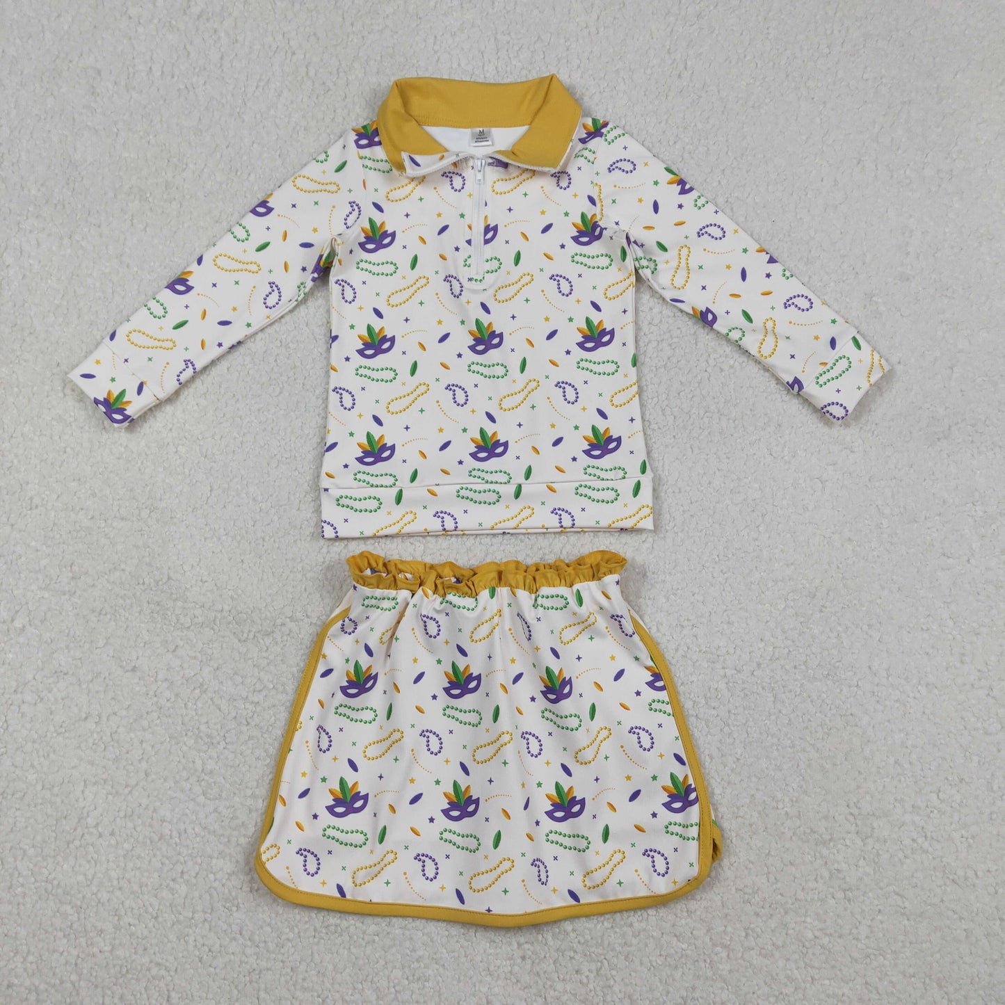 GLD1370 Baby Girls Mardigras Anchors Masks Zip Pullovetrs Skirt Shorts Yoga Active Clothes Sets