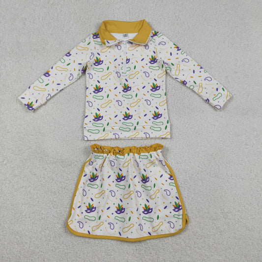 GLD1370 Baby Girls Mardigras Anchors Masks Zip Pullovetrs Skirt Shorts Yoga Active Clothes Sets