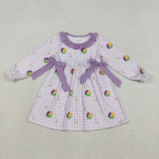 GLD1379 Baby Girls Mardigras Donuts Boots Checked Bows Collar Knee Length Dresses