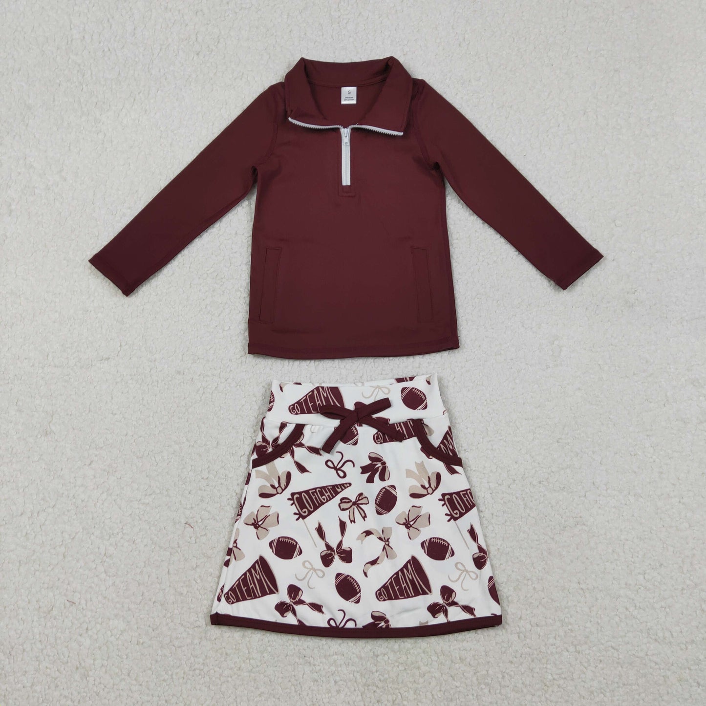 GLD1384 Baby Girls Dark Red Zip Pullovetrs Go Team Skirt Shorts Yoga Active Clothes Sets