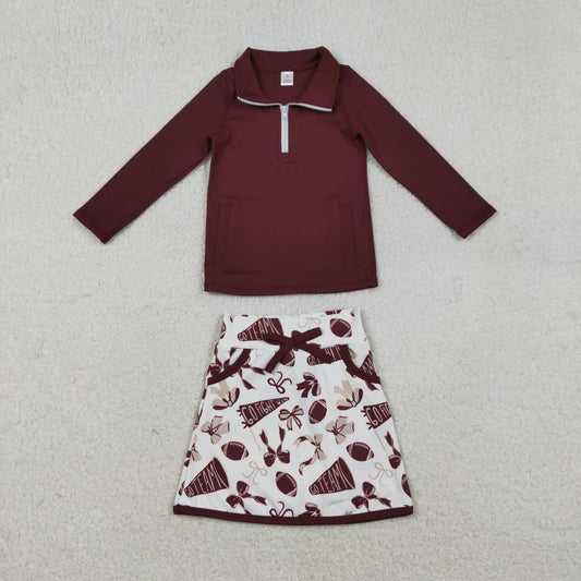 GLD1384 Baby Girls Dark Red Zip Pullovetrs Go Team Skirt Shorts Yoga Active Clothes Sets