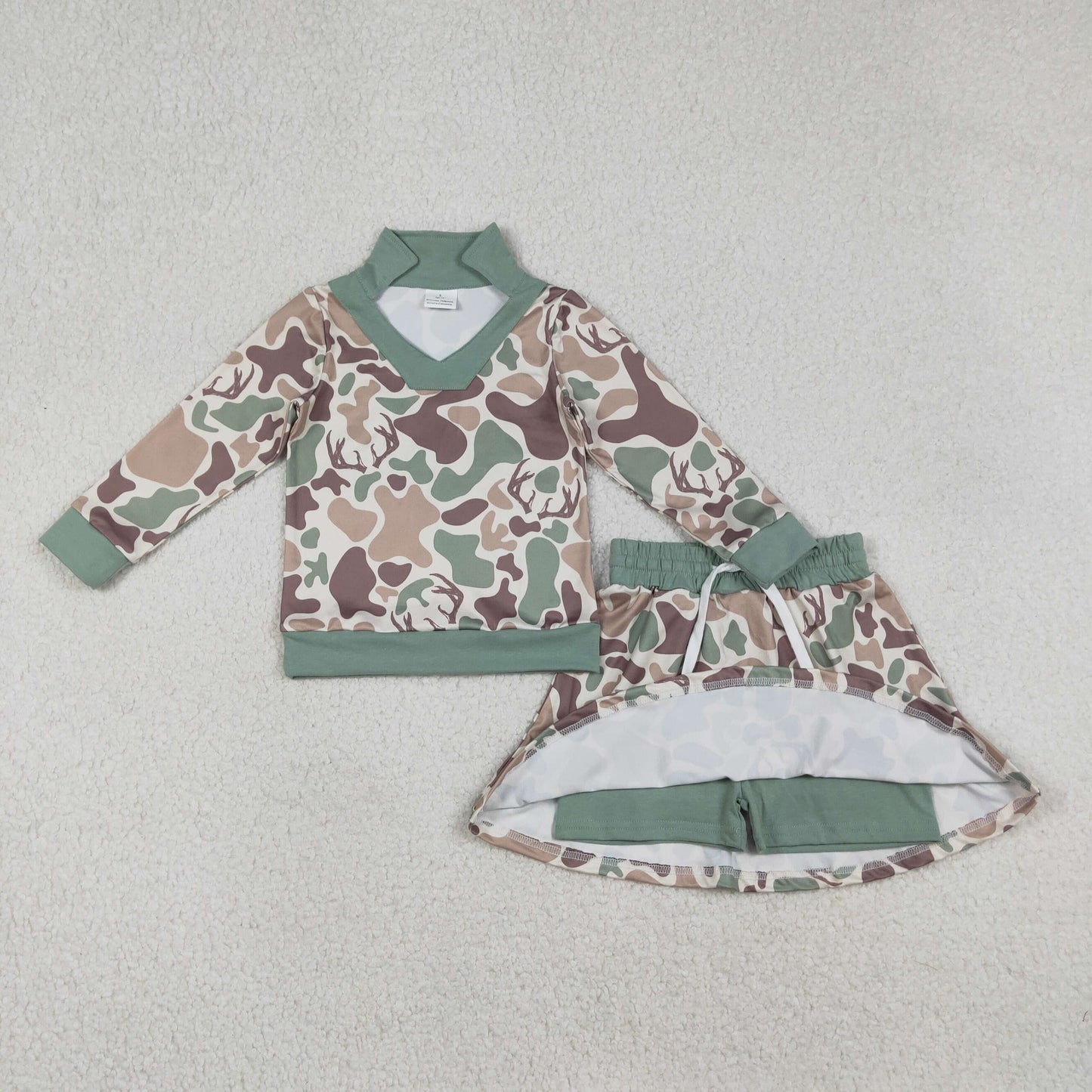 Sibling Baby Girls Southern Camo Long Sleeve Top Skirt Shorts Clothes Sets