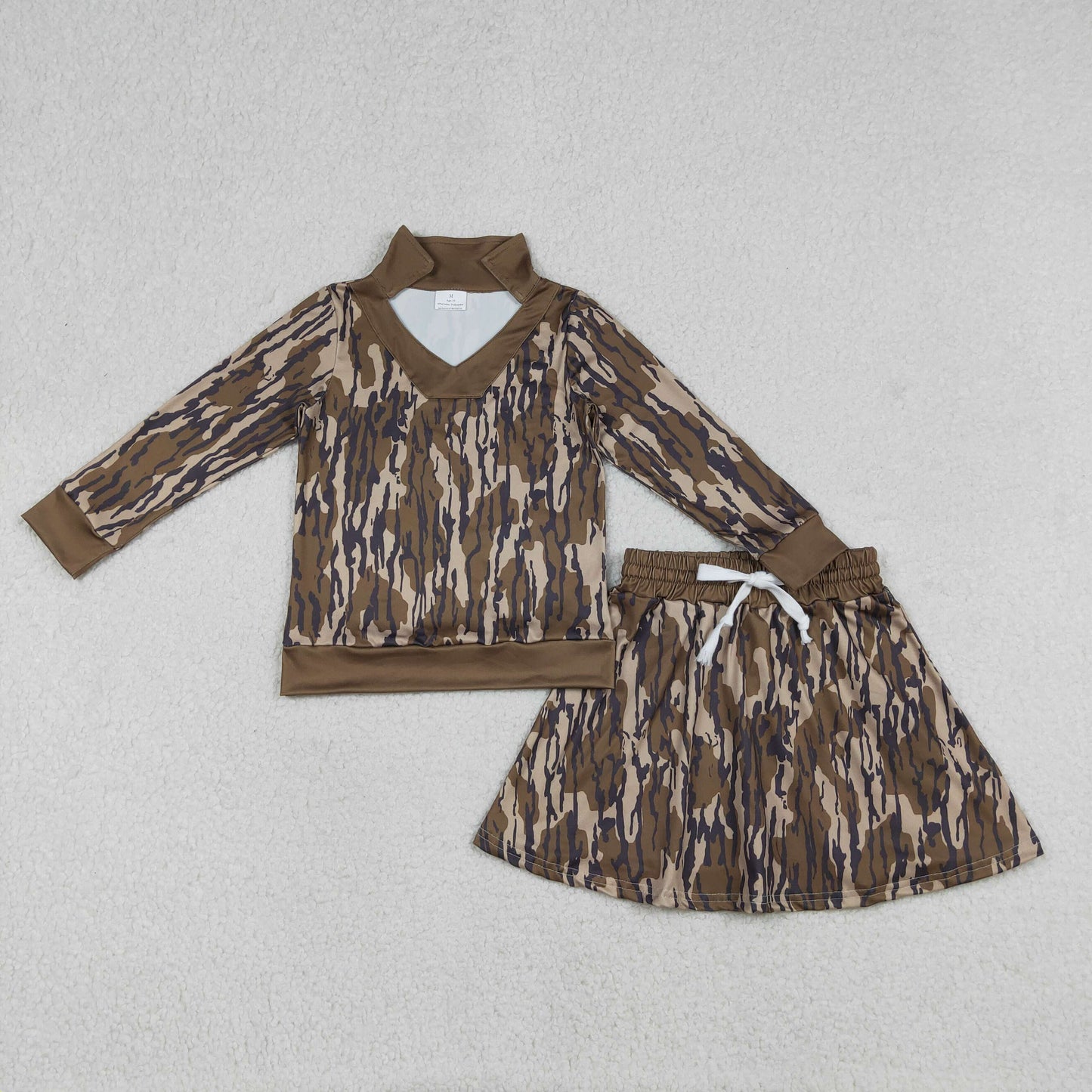 GLD1478 Baby Girls Southern Olive Camo Long Sleeve Top Skirt Shorts Clothes Sets