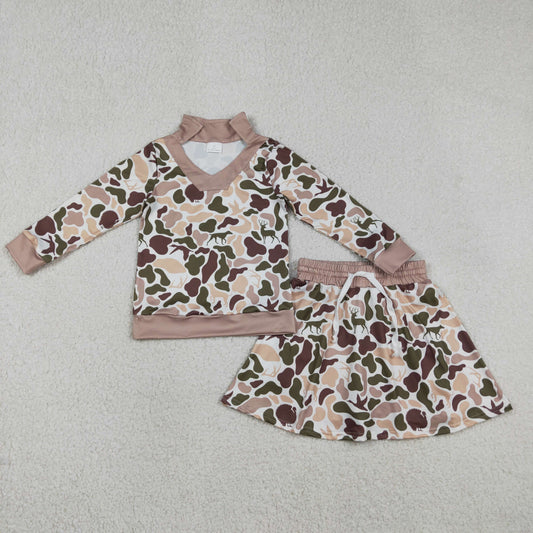 GLD1480 Baby Girls Southern Hunting Dogs Ducks Camo Top Skirt Shorts Clothes Sets