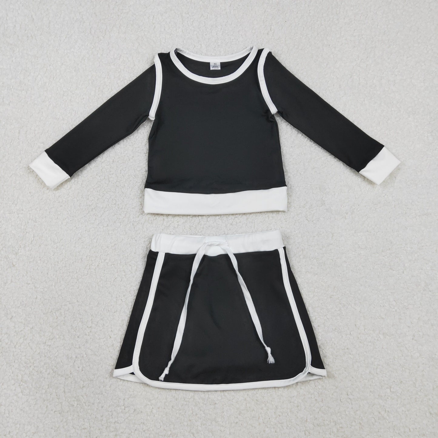 GLD1481 Baby Girls Black Long Sleeve Shirts Top Skirt Shorts Yoga Active Clothes Sets