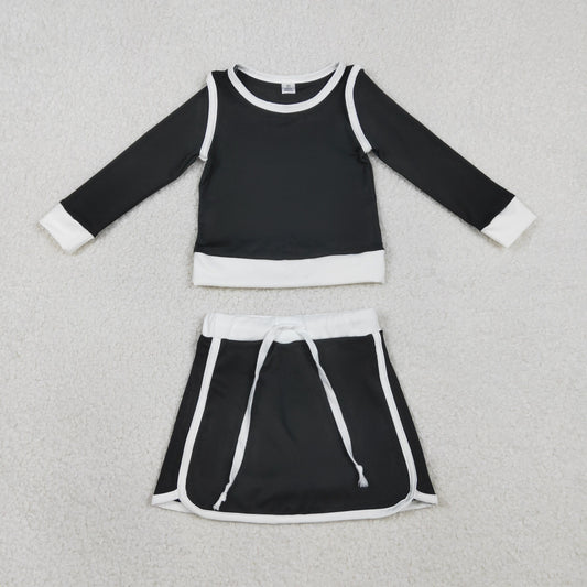 GLD1481 Baby Girls Black Long Sleeve Shirts Top Skirt Shorts Yoga Active Clothes Sets