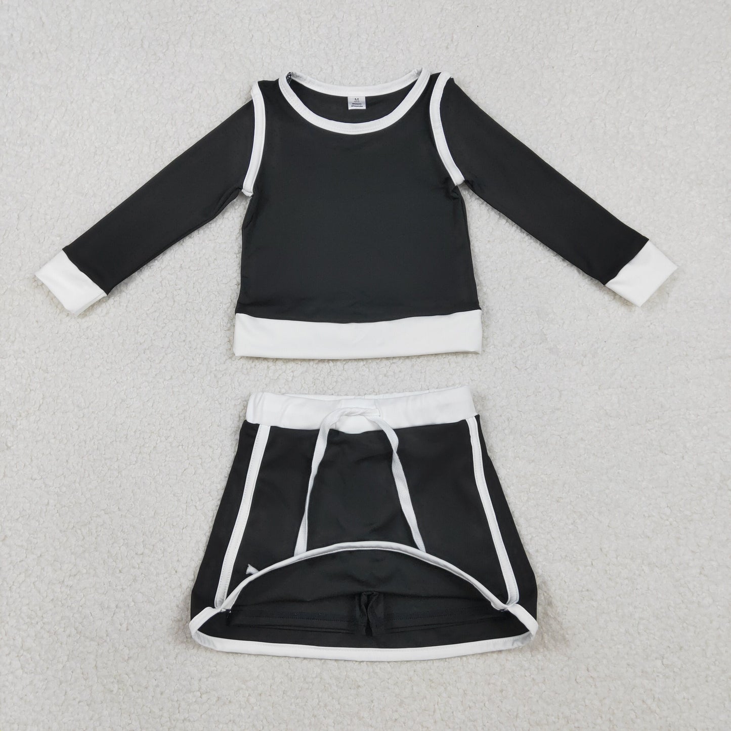 GLD1481 Baby Girls Black Long Sleeve Shirts Top Skirt Shorts Yoga Active Clothes Sets