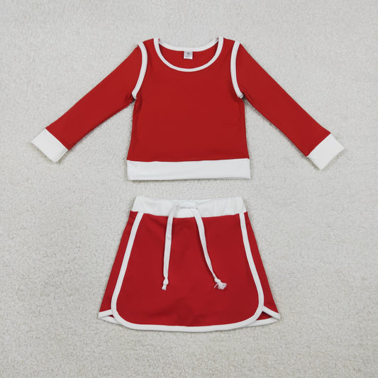 GLD1482 Baby Girls Red Long Sleeve Shirts Top Skirt Shorts Yoga Active Clothes Sets