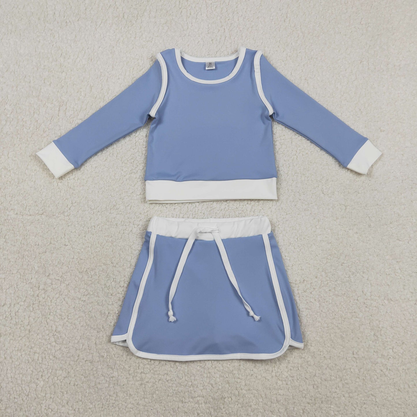 GLD1483 Baby Girls Blue Long Sleeve Shirts Top Skirt Shorts Yoga Active Clothes Sets