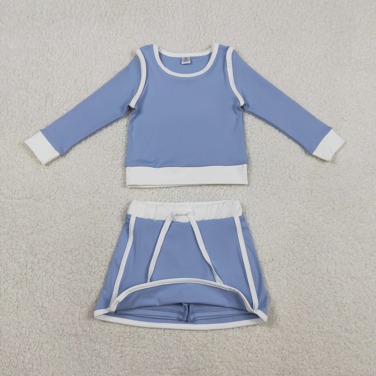 GLD1483 Baby Girls Blue Long Sleeve Shirts Top Skirt Shorts Yoga Active Clothes Sets