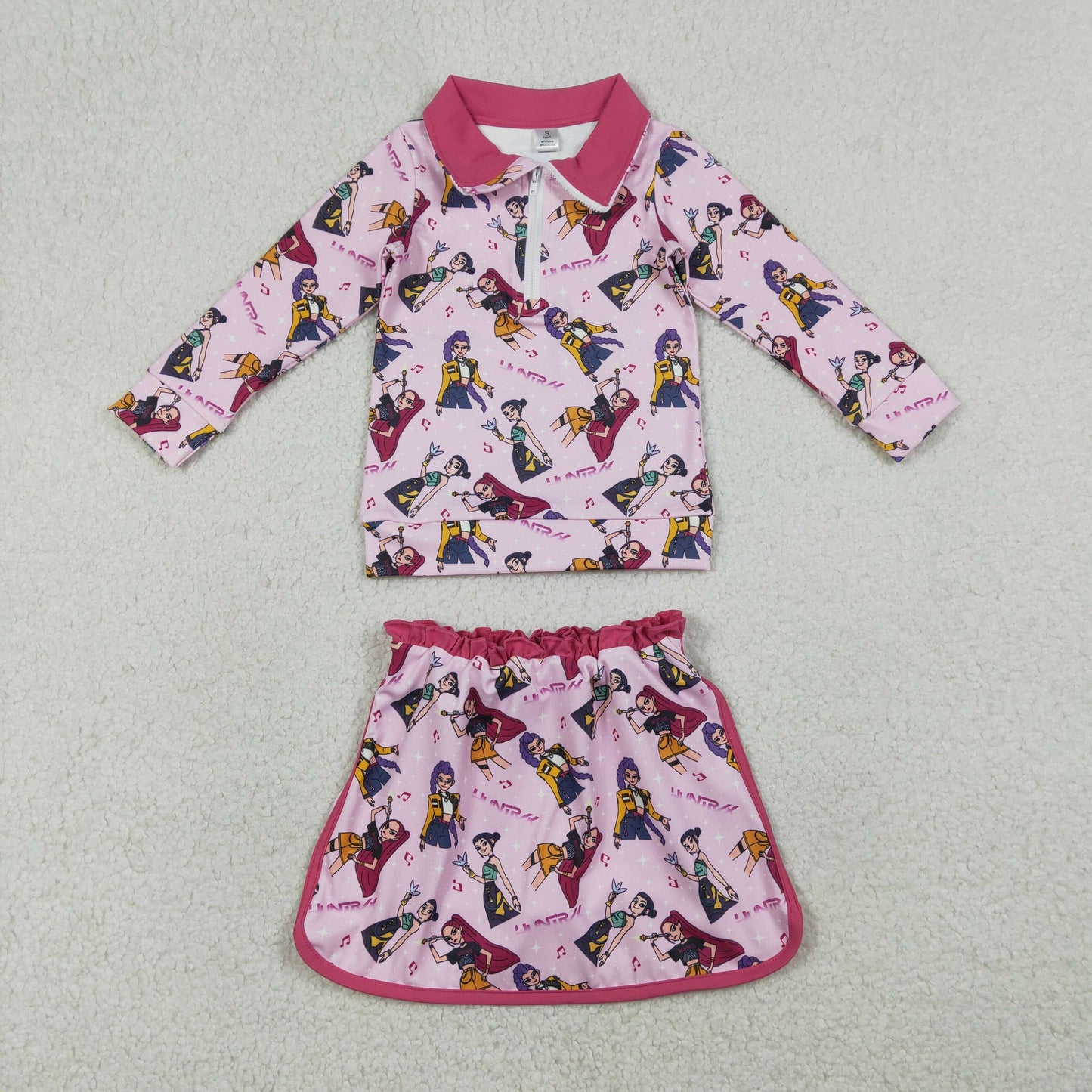 GLD1500 Baby Girls Cartoon Demon Hunter Zip Pullovetrs Skirt Shorts Yoga Active Clothes Sets