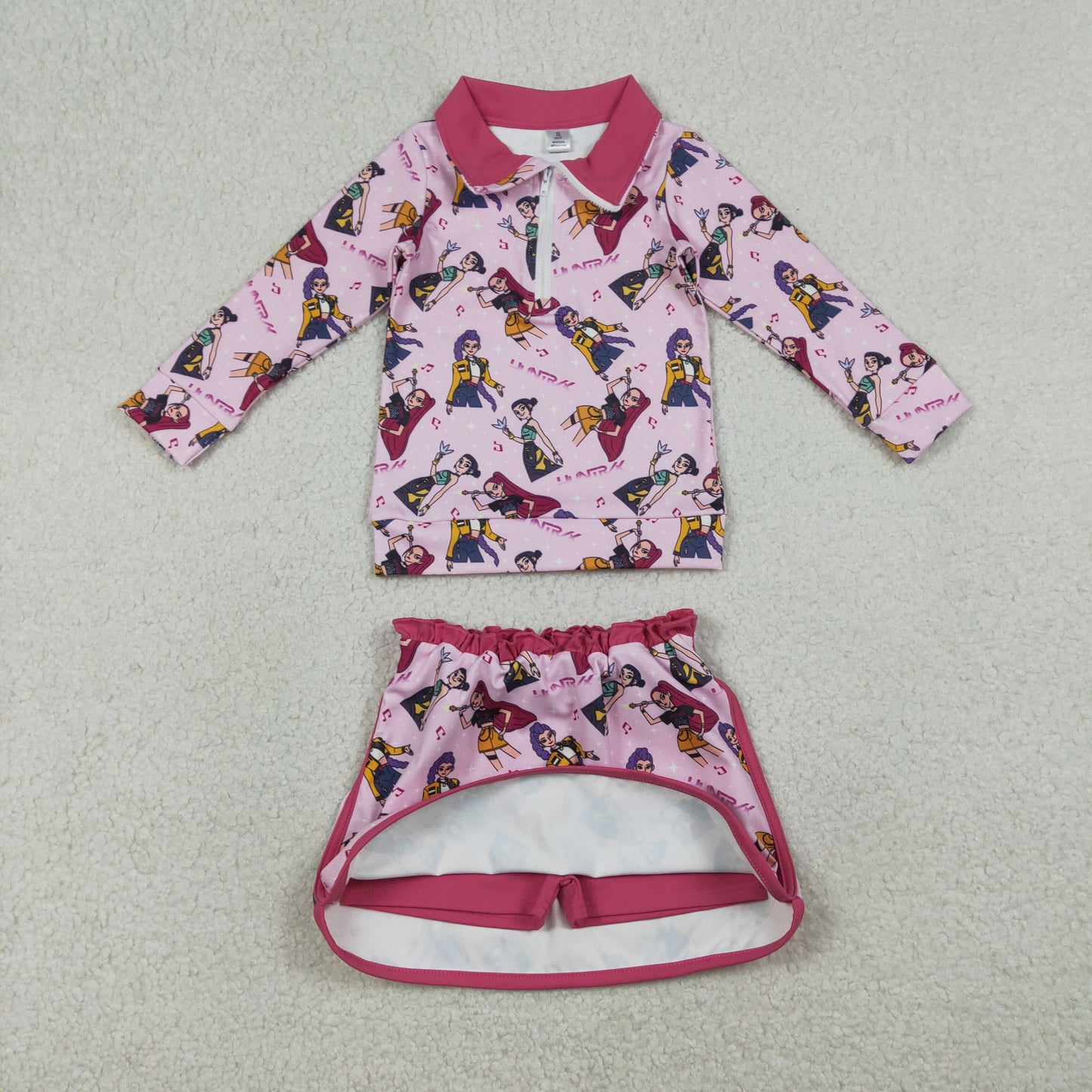 GLD1500 Baby Girls Cartoon Demon Hunter Zip Pullovetrs Skirt Shorts Yoga Active Clothes Sets