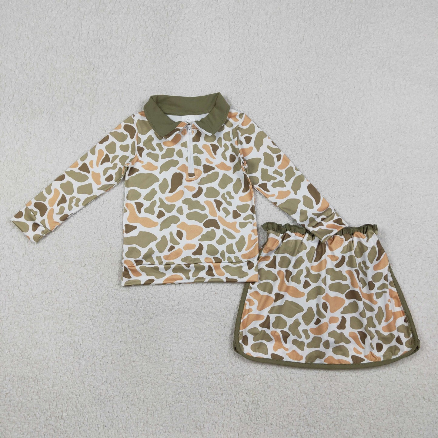GLD1545 Baby Girls Southern Orange Camo Zip Pullovers Top Skirt Short Clothes Sets