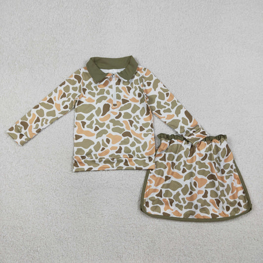 GLD1545 Baby Girls Southern Orange Camo Zip Pullovers Top Skirt Short Clothes Sets