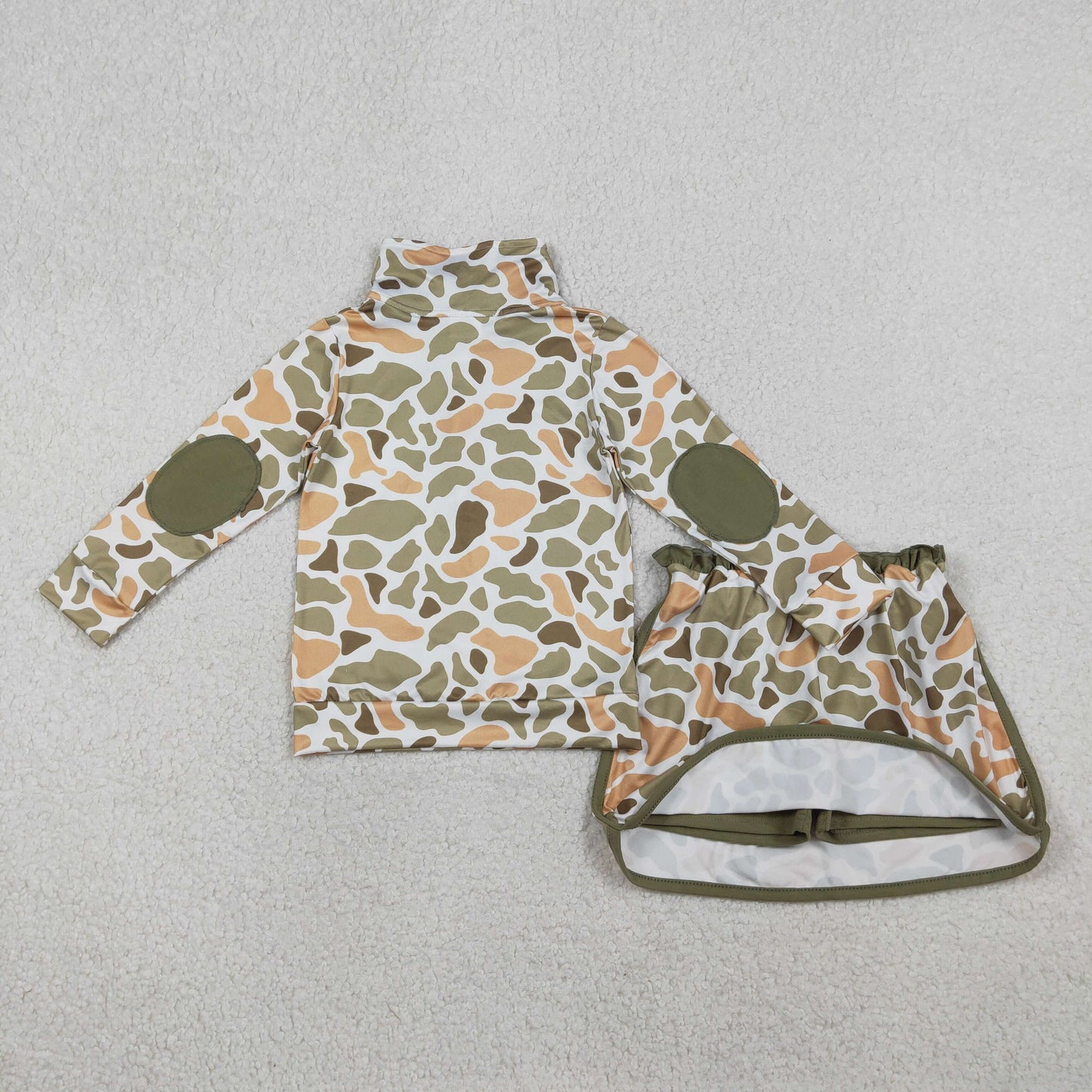 GLD1545 Baby Girls Southern Orange Camo Zip Pullovers Top Skirt Short Clothes Sets
