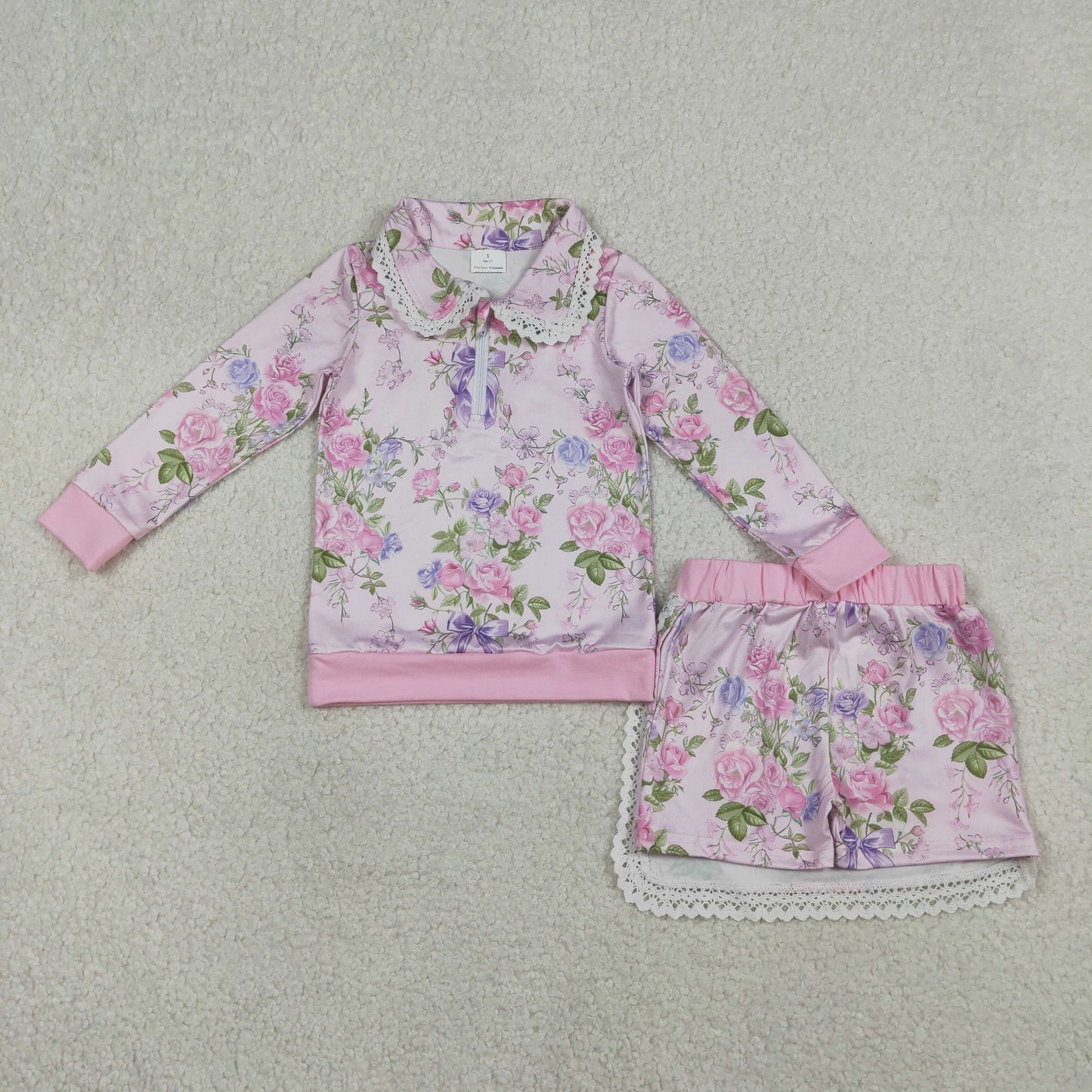 GLD1572 Baby Girls Long Sleeve Colorful Flowers Zipper Top Skirt Shorts Clothes Sets