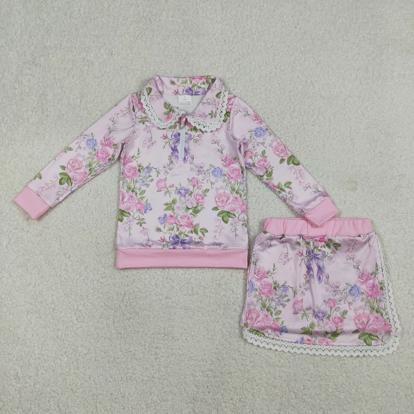 GLD1572 Baby Girls Long Sleeve Colorful Flowers Zipper Top Skirt Shorts Clothes Sets