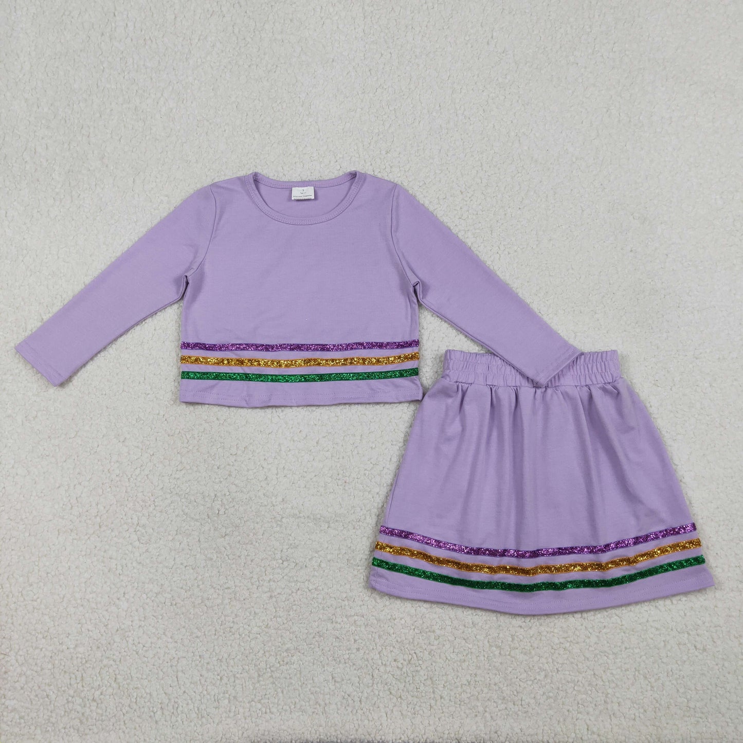 GLD1573 Baby Girls Long Sleeve Mardigras Stripe Top Skirt Shorts Clothes Sets