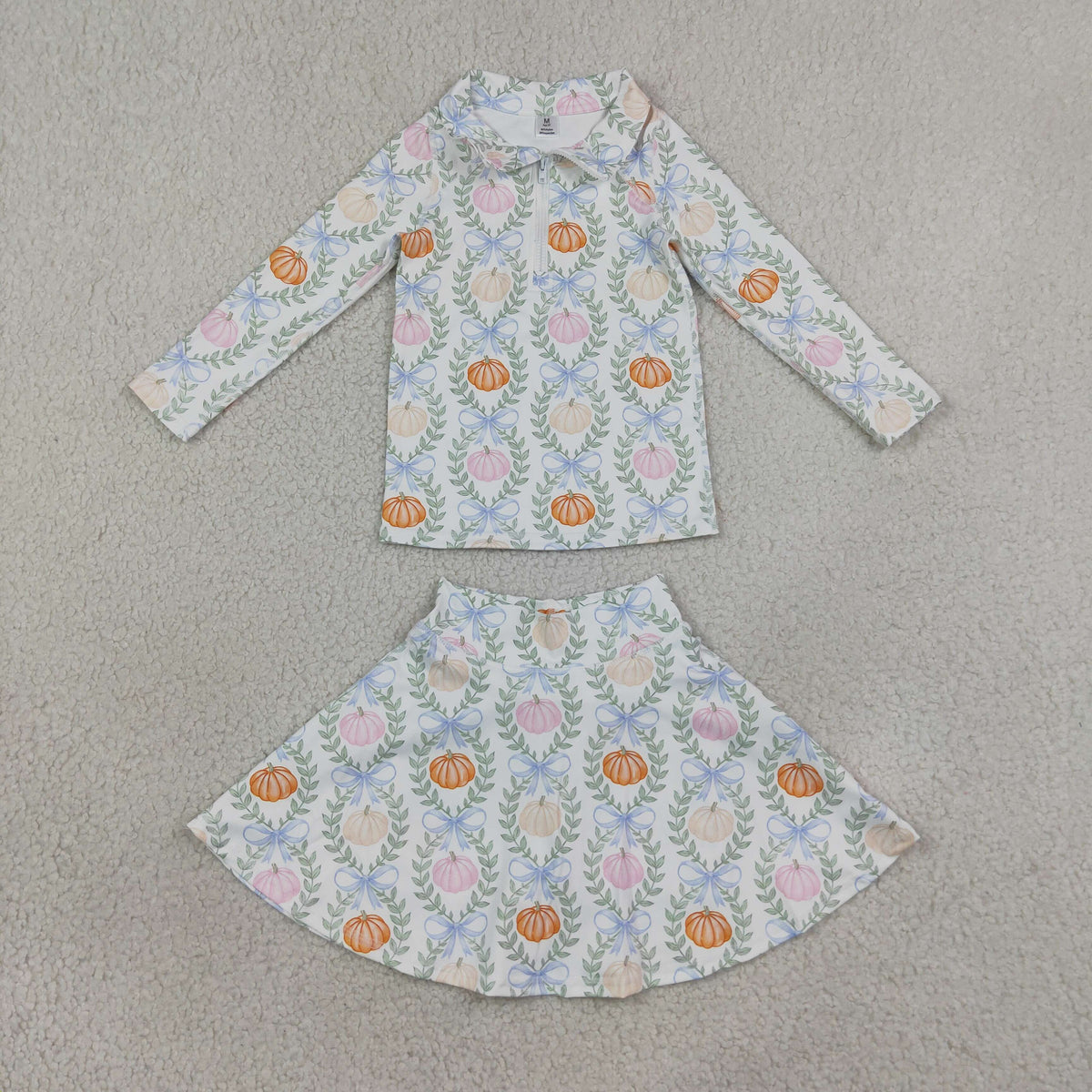 GLD1635 Baby Girls Flowers Pumpkins Zip Pullovers Skirt Short Yoga Active Clothes Set