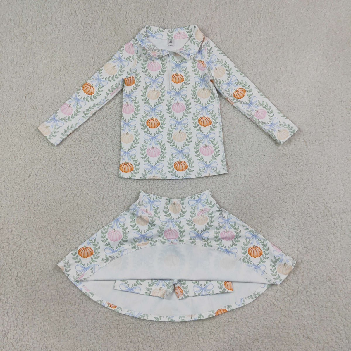 GLD1635 Baby Girls Flowers Pumpkins Zip Pullovers Skirt Short Yoga Active Clothes Set