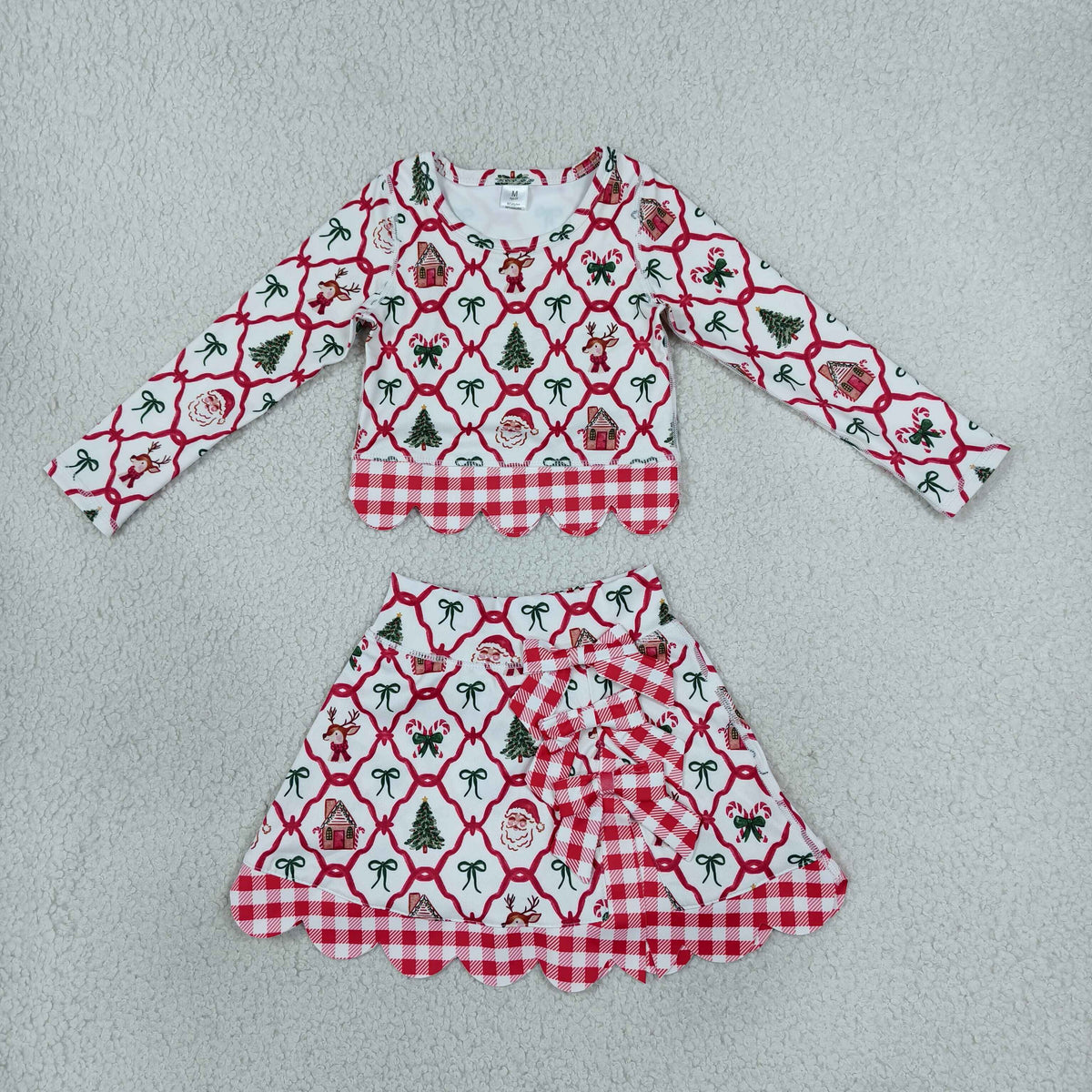 Sibling Baby Girls Long Sleeve Santa Bows Castles Top Skirt Short Scallop Clothes Sets